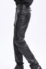 Black High Waisted Faux Leather  Men's Gothic Pants - Product - 9