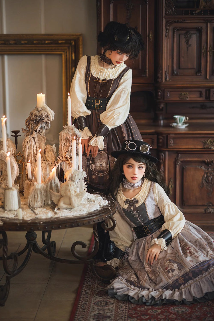 Demon Hunting Notes Long Lantern Sleeves Print Ruffle Sweet Elegant Lolita Dress 2 Colors - Product - 5