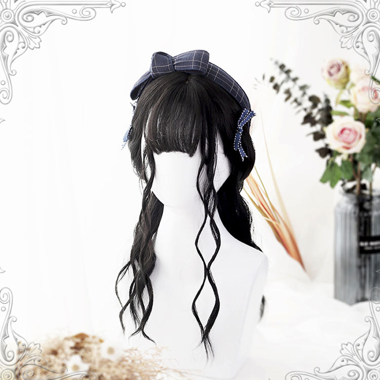 Black Air Bangs Long Hair Water Pattern Curly Classic Lolita Wigs - Product - 2