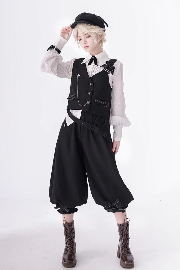 Black Secret Morning Paper Ouji Fashion Lolita Cropped Pants - Product - 3