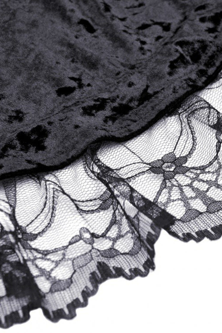 Black Long Puff Sleeves High Low Irregular Multi-Layered Lace Women's Gothic Velvet Dress - Product - 18