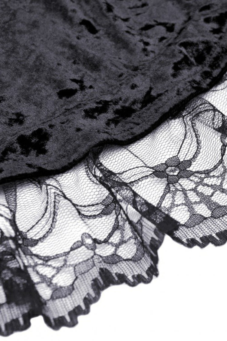 Black Long Puff Sleeves High Low Irregular Multi-Layered Lace Women's Gothic Velvet Dress - Product - 18