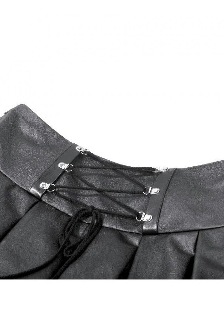 Black Cross Belt Chain-Decorated Lace-Up Women's Punk Pleated Skirt - Product - 18