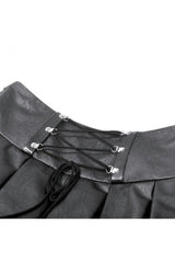 Black Cross Belt Chain-Decorated Lace-Up Women's Punk Pleated Skirt - Product - 18