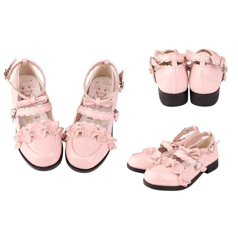 Sweet Ruffle Bowknot Japanese Lolita Shoes 15 Colors - Pink-01 - 18