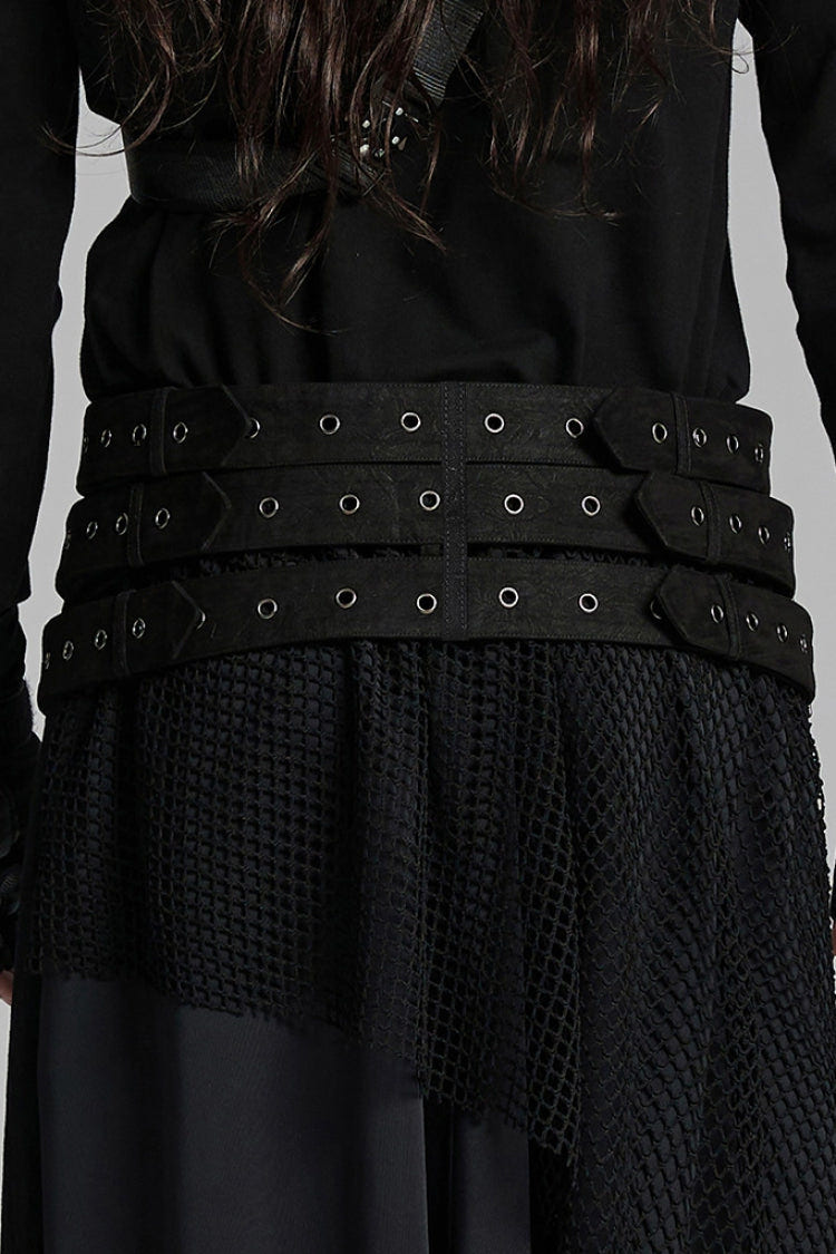 Black Skull Eyelets Buckle Men's Punk Belt - Product - 3