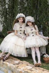 Ivory [The Oath of White Mist] Edwardian Collar Long Sleeves Multi-Layered Ruffled Bow Lace Fishbone Sweet Lolita Dress 2 Versions - Product - 8