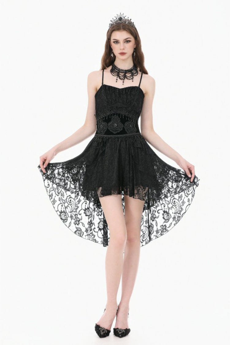 Black Embroidered Women's Gothic Royal Velvet Waist Cincher with Double Beaded Tassels - Product - 2