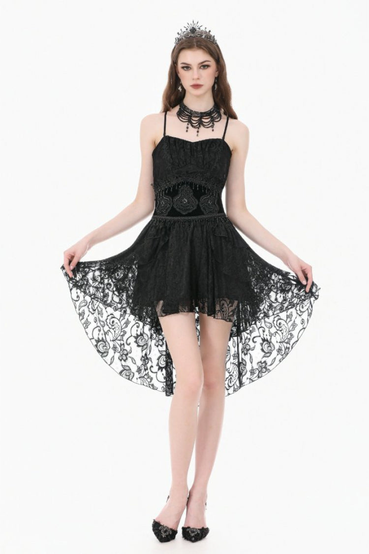 Black Embroidered Women's Gothic Royal Velvet Waist Cincher with Double Beaded Tassels - Product - 2