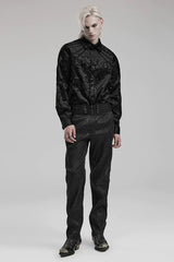 Black Long Sleeves Dark Pattern Print Webbing Decoration Mens Gothic Blouse - Product - 4