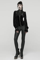 Black Stand Collar Long Puff Sleeves Stitching Lace-Up Women's Gothic Coat - Product - 4