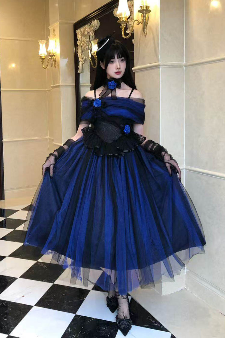 Klein Blue [Echo of Diana] Off Shoulder Ruffled Lace Gothic Lolita Dress - Product - 4