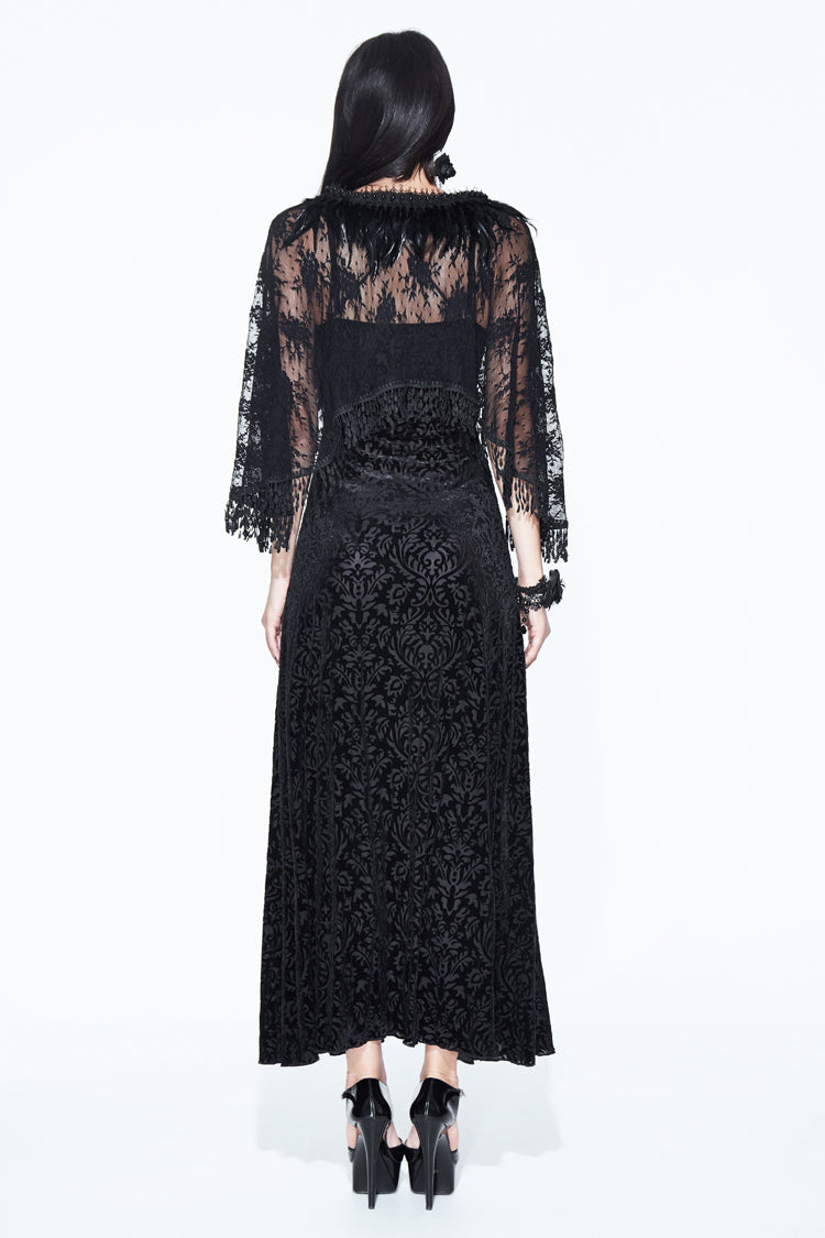 Black Lace Shawl Dark Pattern Velvet Women's Gothic Slip Dress - Product - 4