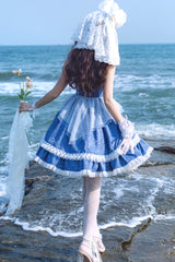 Blue Landing Drawstring Pull Up Hem Elegant Sweet Lolita Dress - Product - 8