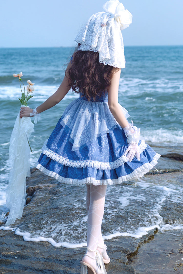Blue Landing Drawstring Pull Up Hem Elegant Sweet Lolita Dress - Product - 8