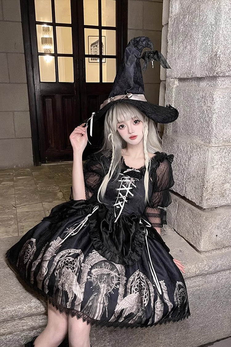 Black Eternal Night Print Ballet Lace-Up Gothic Punk Lolita Jsk Dress - Product - 3