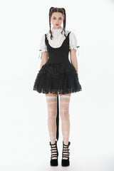 Black/White Short Puff Sleeves Lace Ruffled Stand Collar Women's Gothic Royal Blouse - Product - 5