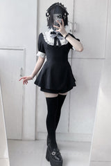 Choir Fake Collar Short Sleeves Lace Jirai Kei Japanese Dress Set 2 Colors - Product - 10