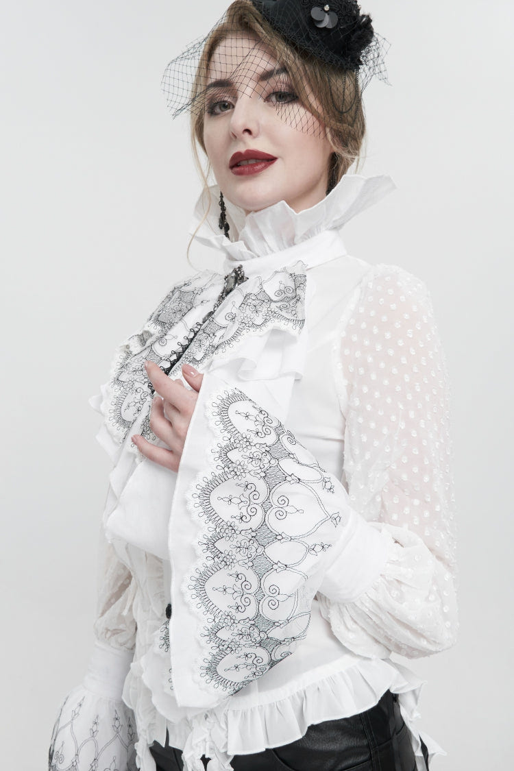 White Embroidered Lace Detachable Women's Gothic Luxurious Royal Gloves - Product - 4