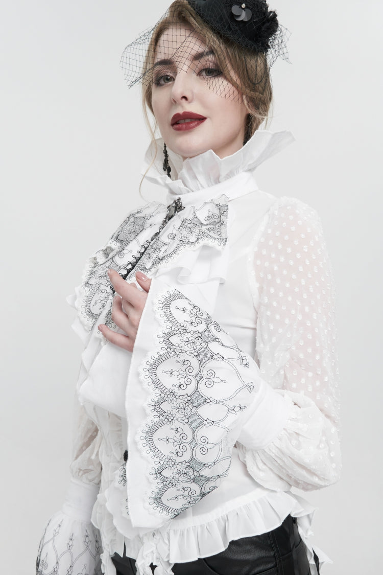 White Embroidered Lace Detachable Women's Gothic Luxurious Royal Gloves - Product - 4