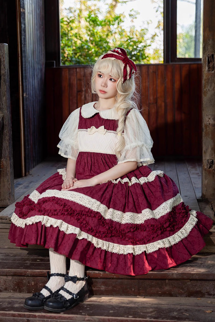 Kindergarten Class Theme Short Sleeves Jacquard Ruffle Bowknot Sweet Lolita Dress 3 Colors - Product - 10