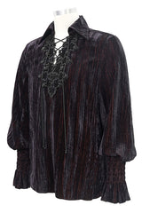 Black And Red Velvet Lantern Sleeves Loose Mens Gothic Blouse - Product - 5