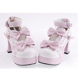 Pink Heel High Beautiful Synthetic Leather Round Straps Platform Sweet Lolita Shoes - Product - 4
