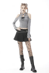 Black Pleated Big-pocket Chain-Decorated Women's Punk Mini Skirt with Belt - Product - 5