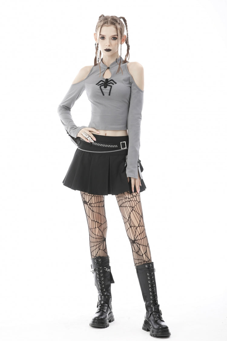 Black Pleated Big-pocket Chain-Decorated Women's Punk Mini Skirt with Belt - Product - 5