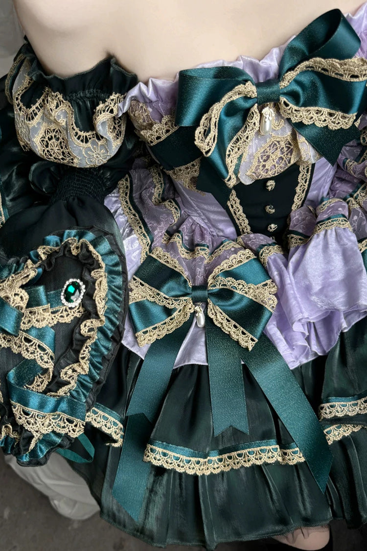 Green/Purple [The Little Mermaid's Tears] Sleeveless Multi-Layered Ruffled Bow Lace-Up Sweet Ballet Lolita Dress - Product - 5