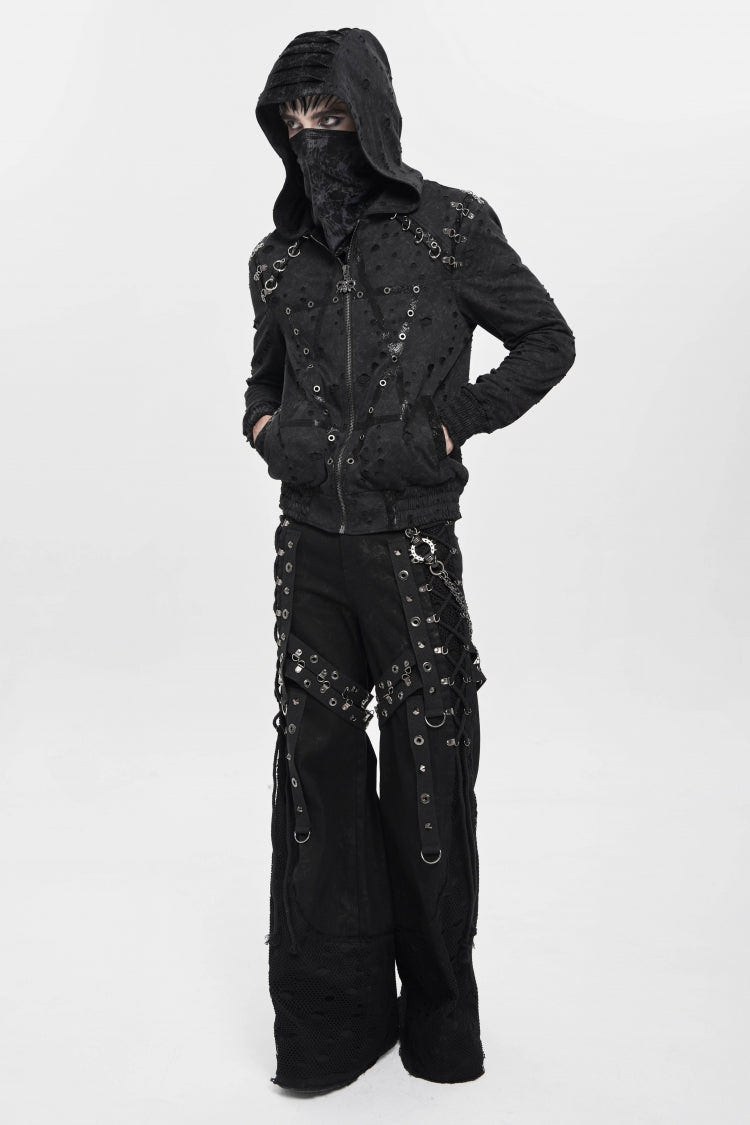 Black Printed Men's Punk Cool Mask Scarf - Product - 4