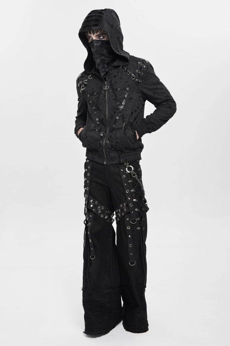 Black Printed Men's Punk Cool Mask Scarf - Product - 4
