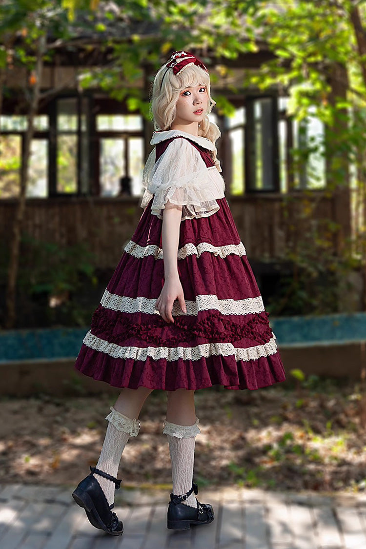 Kindergarten Class Theme Short Sleeves Jacquard Ruffle Bowknot Sweet Lolita Dress 3 Colors - Product - 8