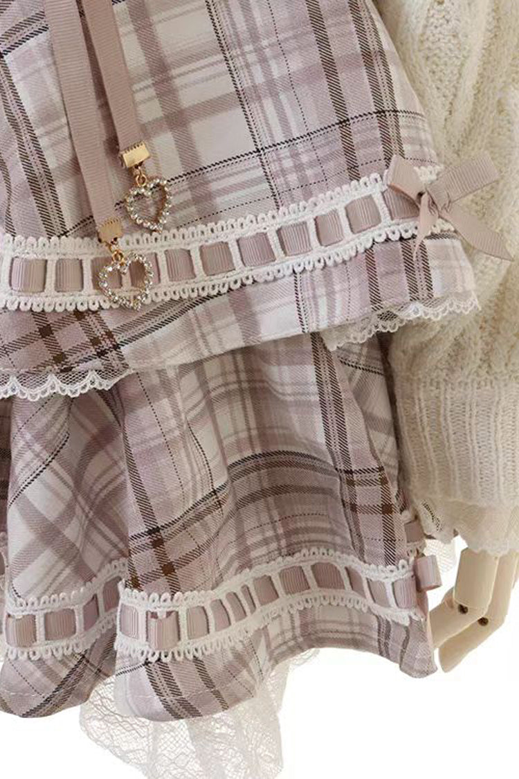 Sweet Jirai Kei High Waisted Triple-Layered Print Ruffle Bowknot Lace-Up Japanese Strap Dress 3 Colors - Product - 11