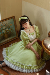 Midsummer Galaxy Solid Color Short Sleeves Ruffle Bowknot Sweet Lolita OP Dress - Product - 7