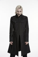 Black Stand Collar Long Sleeves Hooded Zippered Men's Punk Jacket - Black - 7