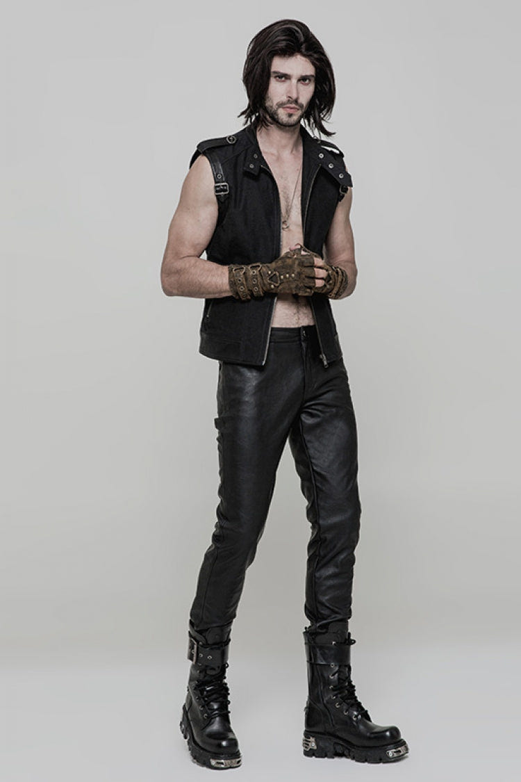 Metal Buckle PU Leather Men's Steampunk Gloves 2 Colors - Product - 4