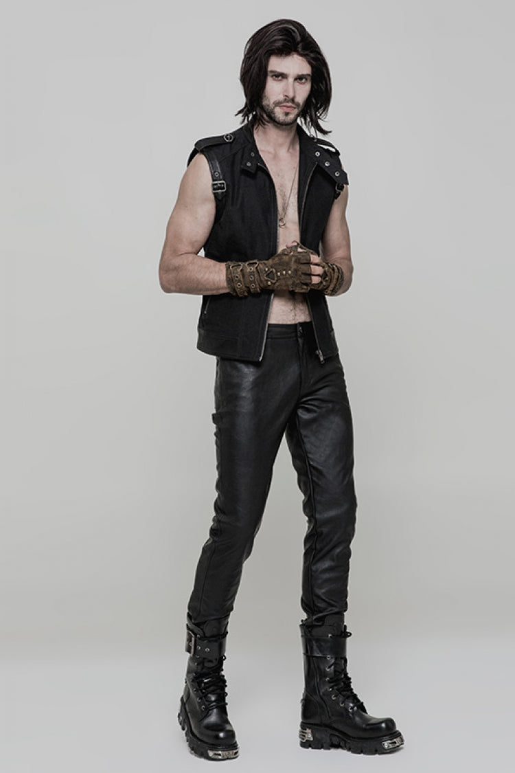 Metal Buckle PU Leather Men's Steampunk Gloves 2 Colors - Product - 4