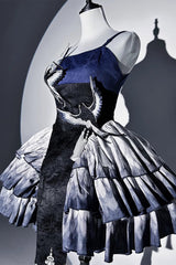 Dark Blue [Feathered Finch] Multi-Layered Print Ruffle Classic Chinese Style Lolita Jsk Dress Set - Product - 11