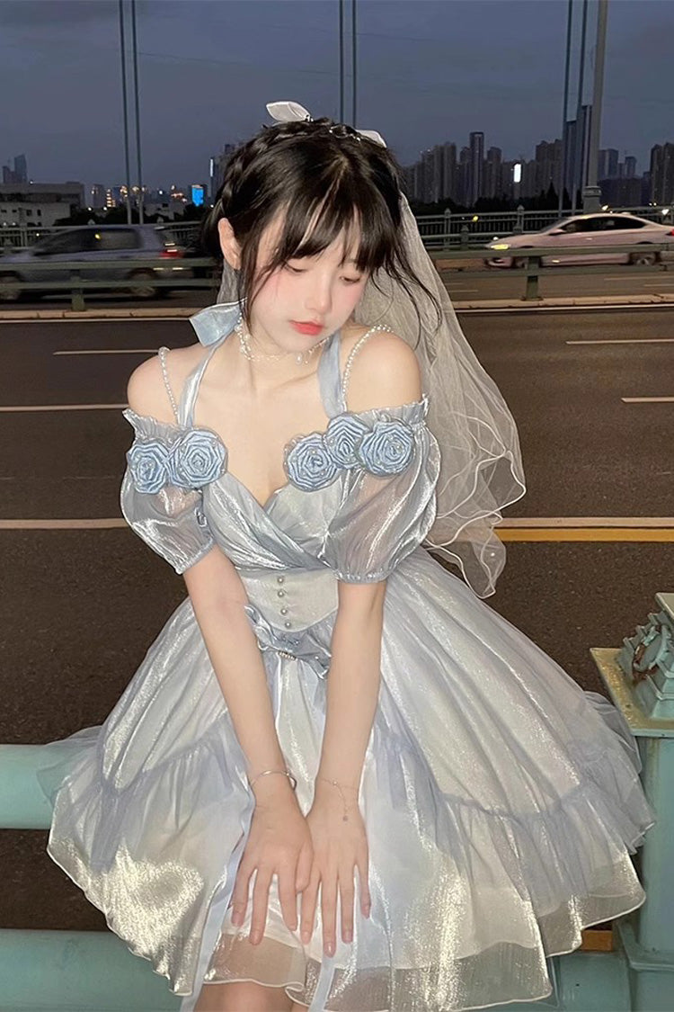 Gradient Gorgeous Bowknot Strawberry Princess Hanayome Short Sweet Lolita Jsk Dress 4 Colors - Blue - 3