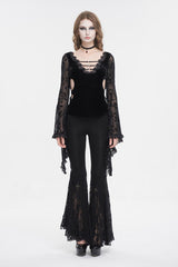 Black Plunging Flared Sleeved Mesh Splice Women's Punk Shirt - Product - 4
