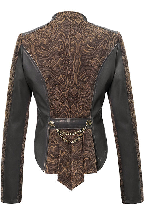 Brown Jacquard Slim Print Short Womens Punk Jacket - Product - 6