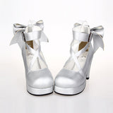 Pure Color Cute Bowknot Sweet Lolita High Heel Shoes - Silver - 5