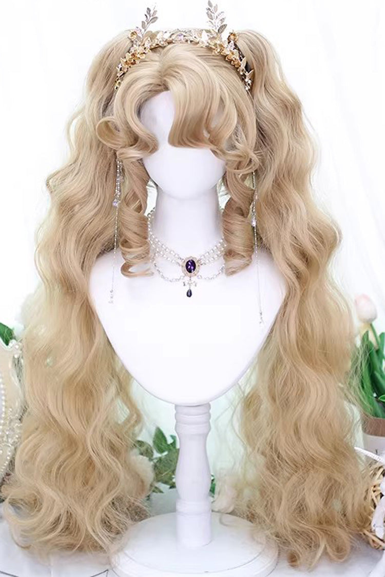 Milk Tea Gold Oil Painting Bangs Sweet Lolita Double Ponytail Wig - Milk-Tea-Gold - 1