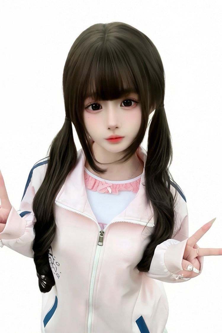 Japanese-Style Soft Air Bangs Long Curly Sweet Lolita Twin-Tail Wig 2 Colors - Product - 5