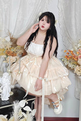 Beige Multi-Layered Ruffle Bowknot Sweet Plus Size Lolita Jsk Dress - Product - 5