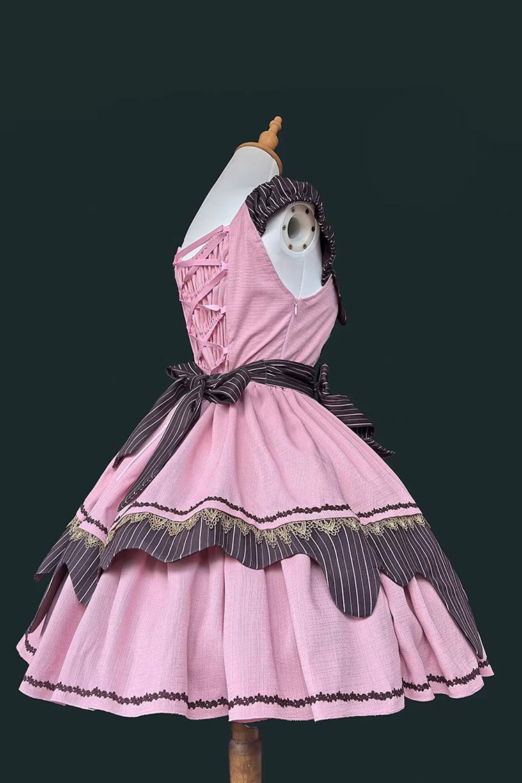 [Strawberry and Mint Chocolate] Double-Layered Printed Bow Lace-Up Irregular Sweet Lolita Dress 2 Colors - Product - 9