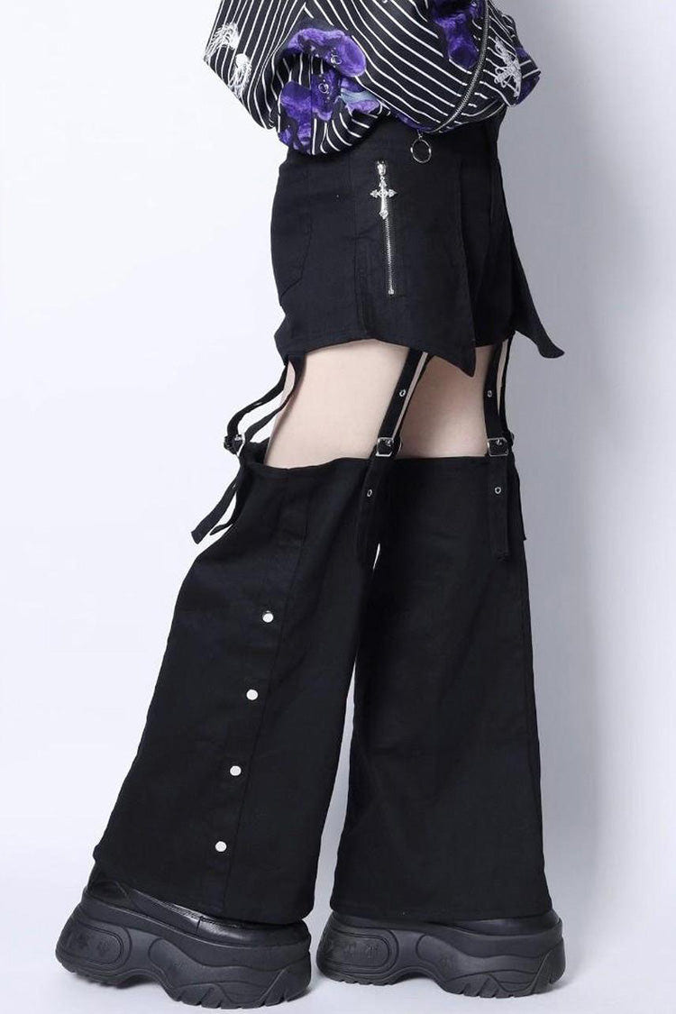 Black Gothic Jirai Kei Japanese Detachable Leg Shorts Set - Product - 3