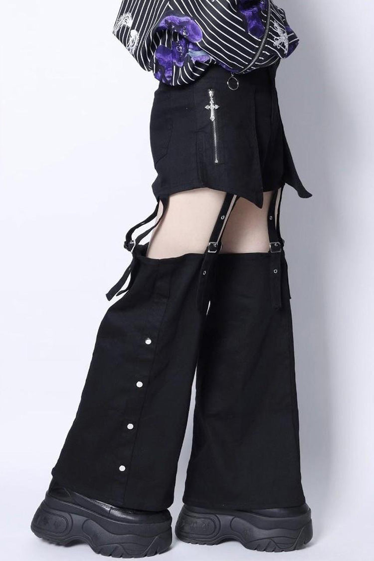 Black Gothic Jirai Kei Japanese Detachable Leg Shorts Set - Product - 3