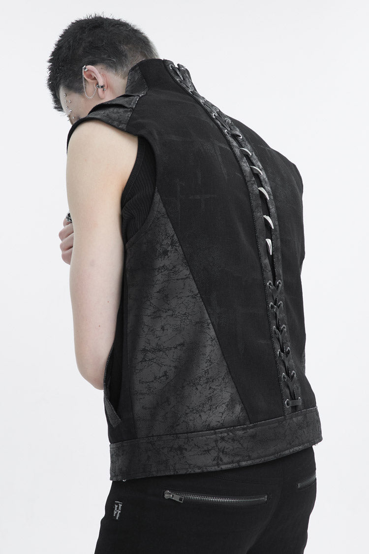 Black Chest Metal Willow Studded Sleeveless Men's Punk Vest - Product - 5